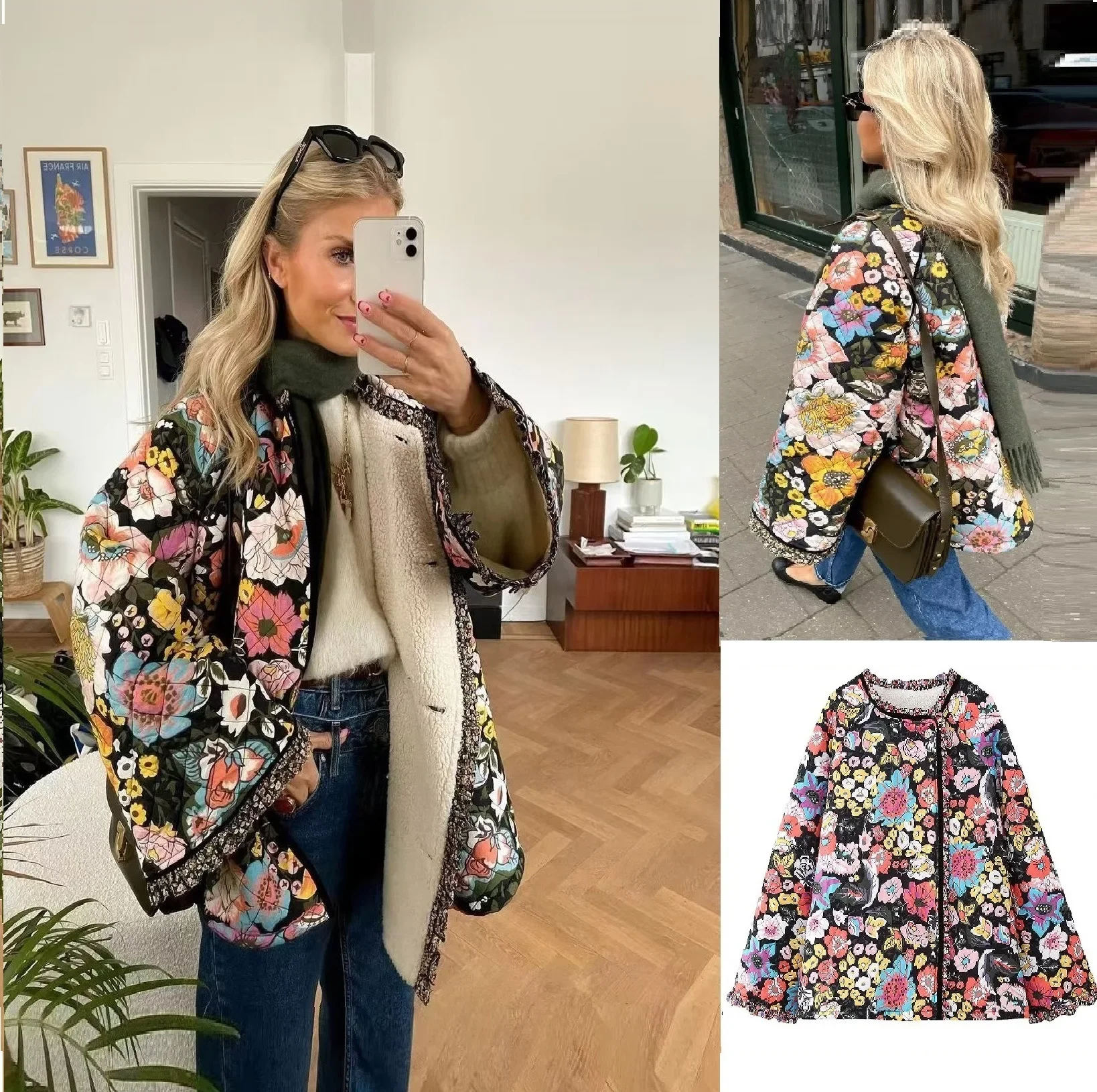 Женская хлопковая куртка в стиле пэчворк