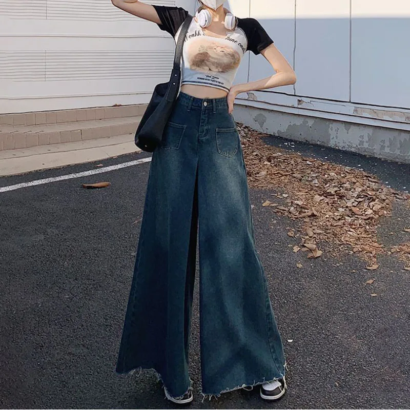 Женские расклешенные джинсы с высокой талией весна-осень 202 новые свободные