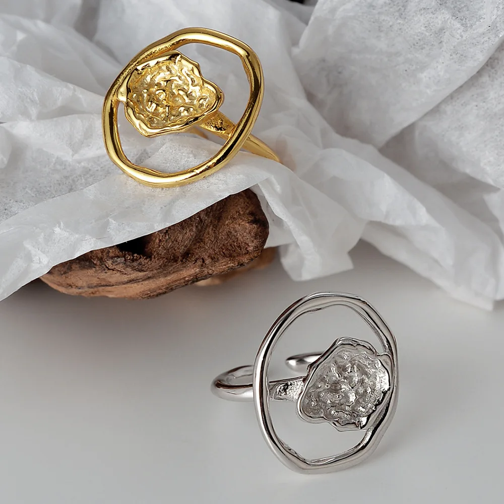 

Youth of Vigor Abstract Floral Pattern 925 Sterling Silver Open Ring Gold Tone Mirror Finish Handmade Rings R1080