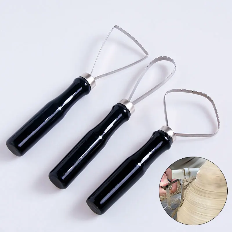 

3Pcs/set Pottery Ceramics Tools Wood Pottery Clay Sculpture Big Loop Tool with Stainless Steel Flat Wire