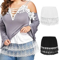 women mini skirt black white lace trim fake shirt extender layering plus size detachable false blouse elastic hem underskirt