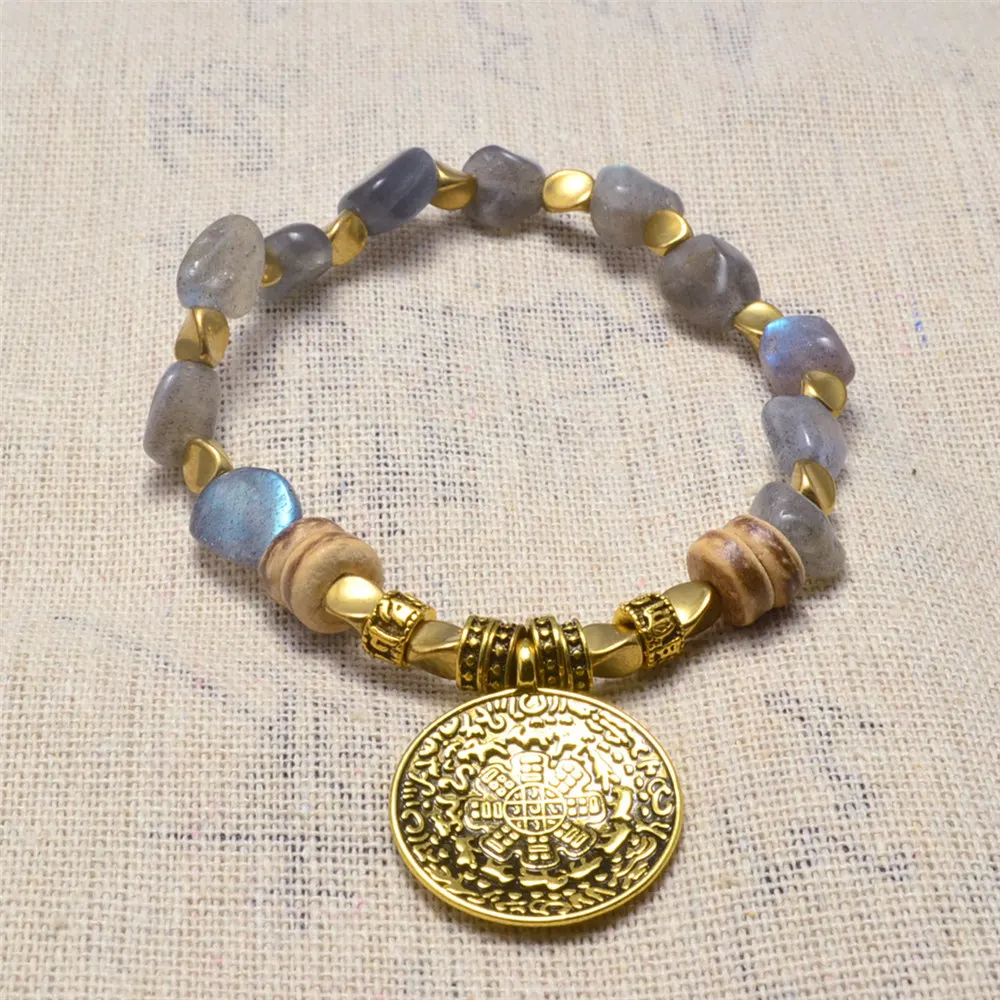 

Natural Labradorite Gravel Jiugong Bagua Amulet Buddha Mala Healing Bracelet For women Coco Nut Good Luck Bracelet Jewelry Gift