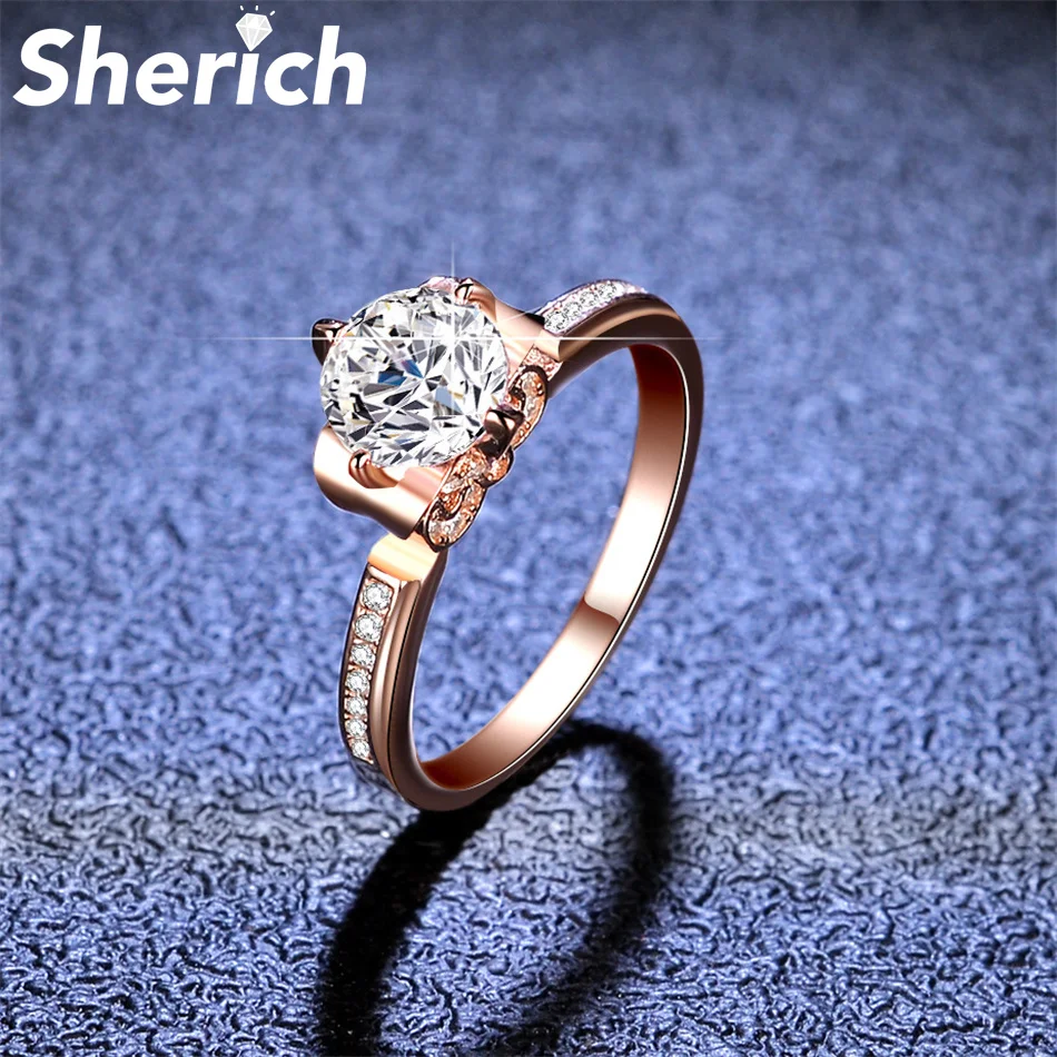 

Tbestone Flower 1ct Moissanite Diamond S925 Sterling Silver Fashion Elegant Charming Rose Gold Color Ring Women's Brand Jewelry