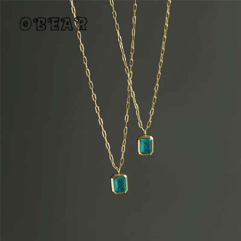

Stainless Steel Plated 18K Gold Geometric Green Zirconia Pendant Necklace Women Luxury Elegant Birthday Jewelry Gift