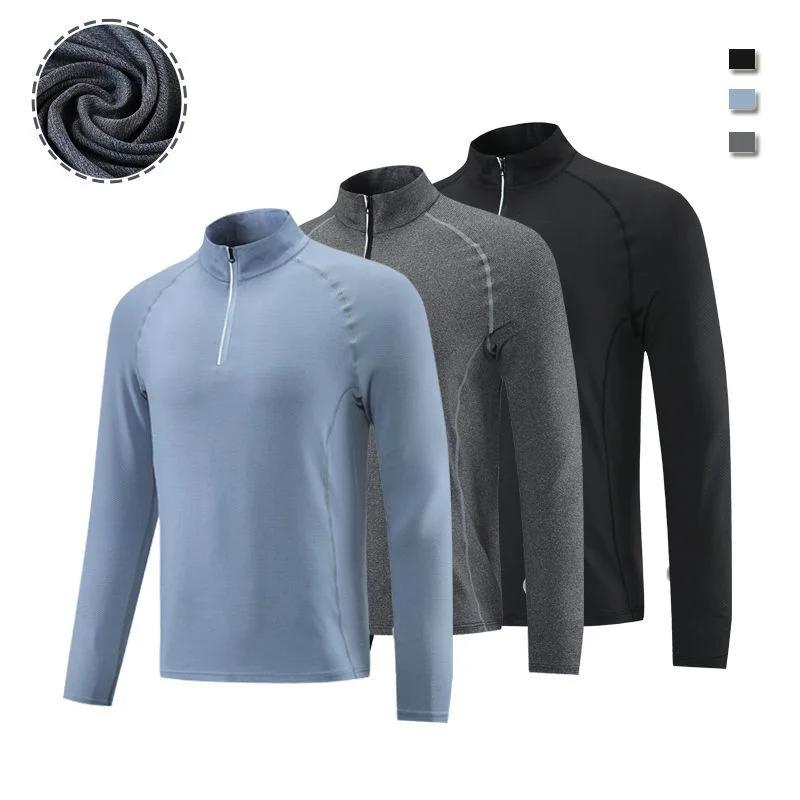 Compression Shirt Man Long Sleeve with Zipper Training Wear Men's Stand Collar Gym T Shirt Basketball Football Man Sportswear