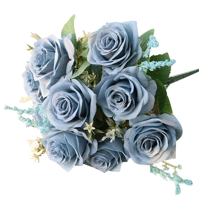 

Искусственные синие розы, цветы, Шелковая Роза, букет, искусственные цветы, украшение для дома и сада, свадебные розы