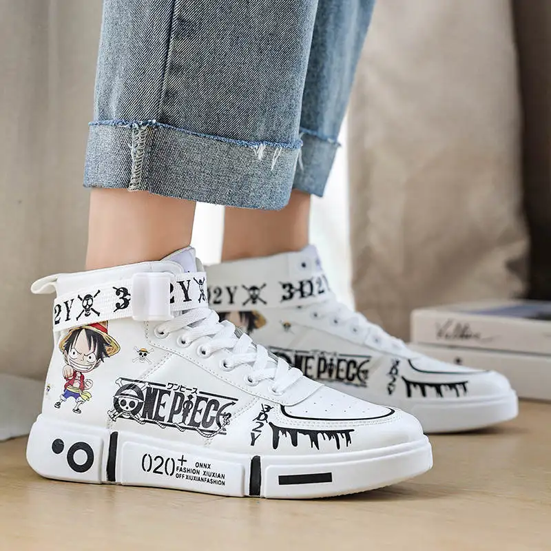 Кроссовки с мультяшным принтом для мужчин и женщин высокие кеды дизайнерские