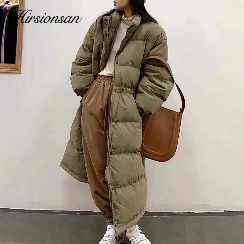 Hirsionsan Winter Thicken Long Down Jackets Women Loose High Waist Puffer Clothing 2023 Casual 90% White Duck Female Down Coats
