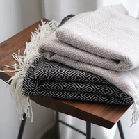 plaid knitted blanket with tassblack khaki color sofa cover nordic home decor throw blanket for bed portable breathable shawl