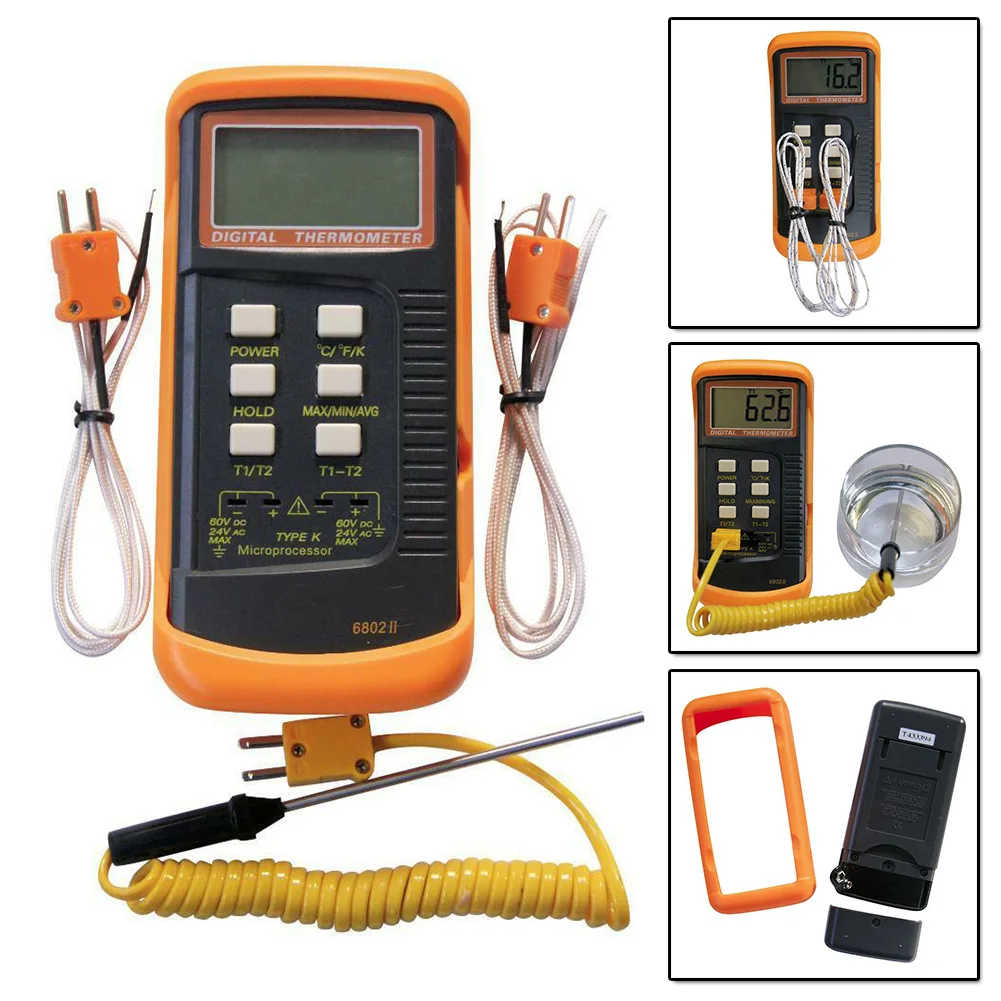 

Digital K-Type Thermocouple Thermometer (-50-1300°C) With Dual Channels 4 Probes Handheld High Temperature