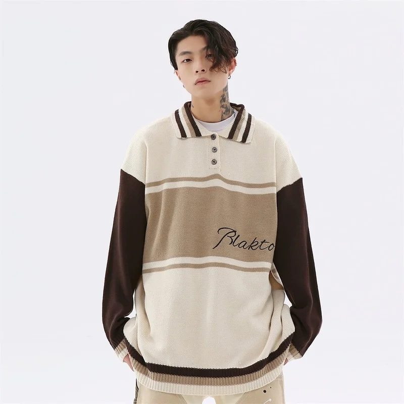 

Мужской Жаккардовый свитер с отложным воротником и длинными рукавами