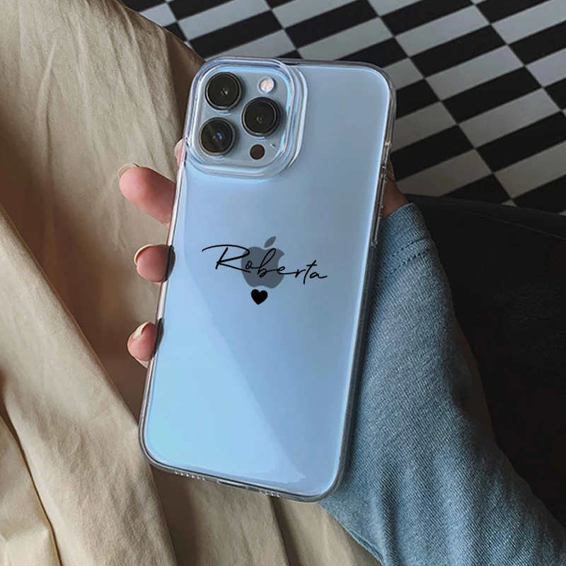

Custom NameTransparent Phone Case for iphone 13 11 12 Pro Max X Xr Xs 7 8 Plus Mini Luxury Phone Case Screen Protector Gift