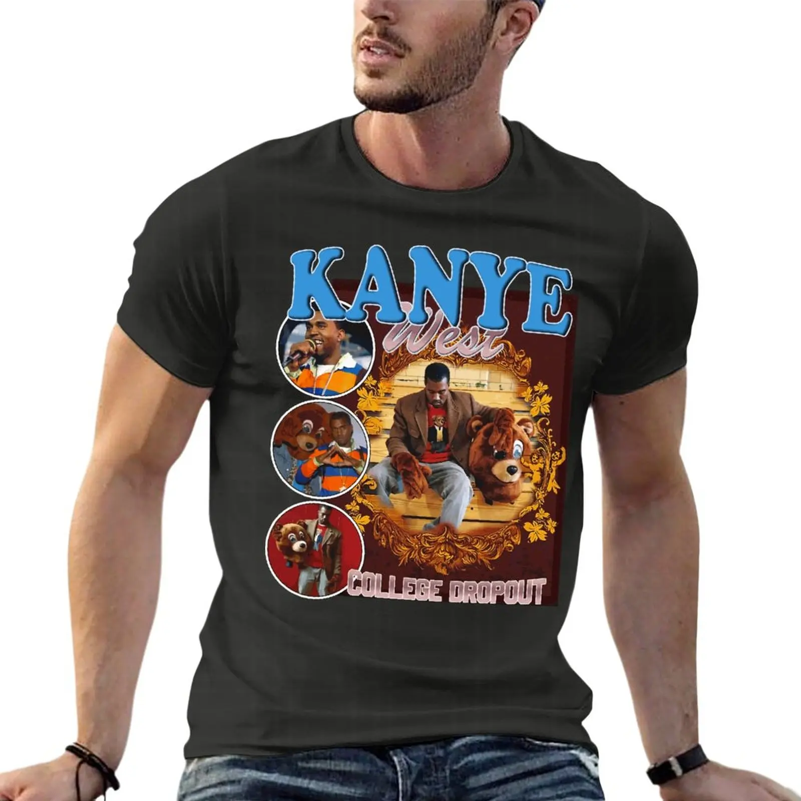 

Kanye West College Dropout Rap, футболка в стиле хип-хоп, размер d, мужская одежда на заказ, топ с коротким рукавом, Размер Уличная Одежда большого размера
