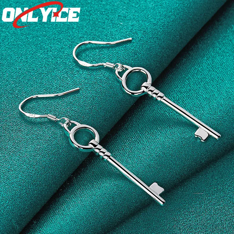 

925 Sterling Silver Striped Key Drop Earrings Women's Fashion Glamour Christmas Party Wedding Engagement Jewelry