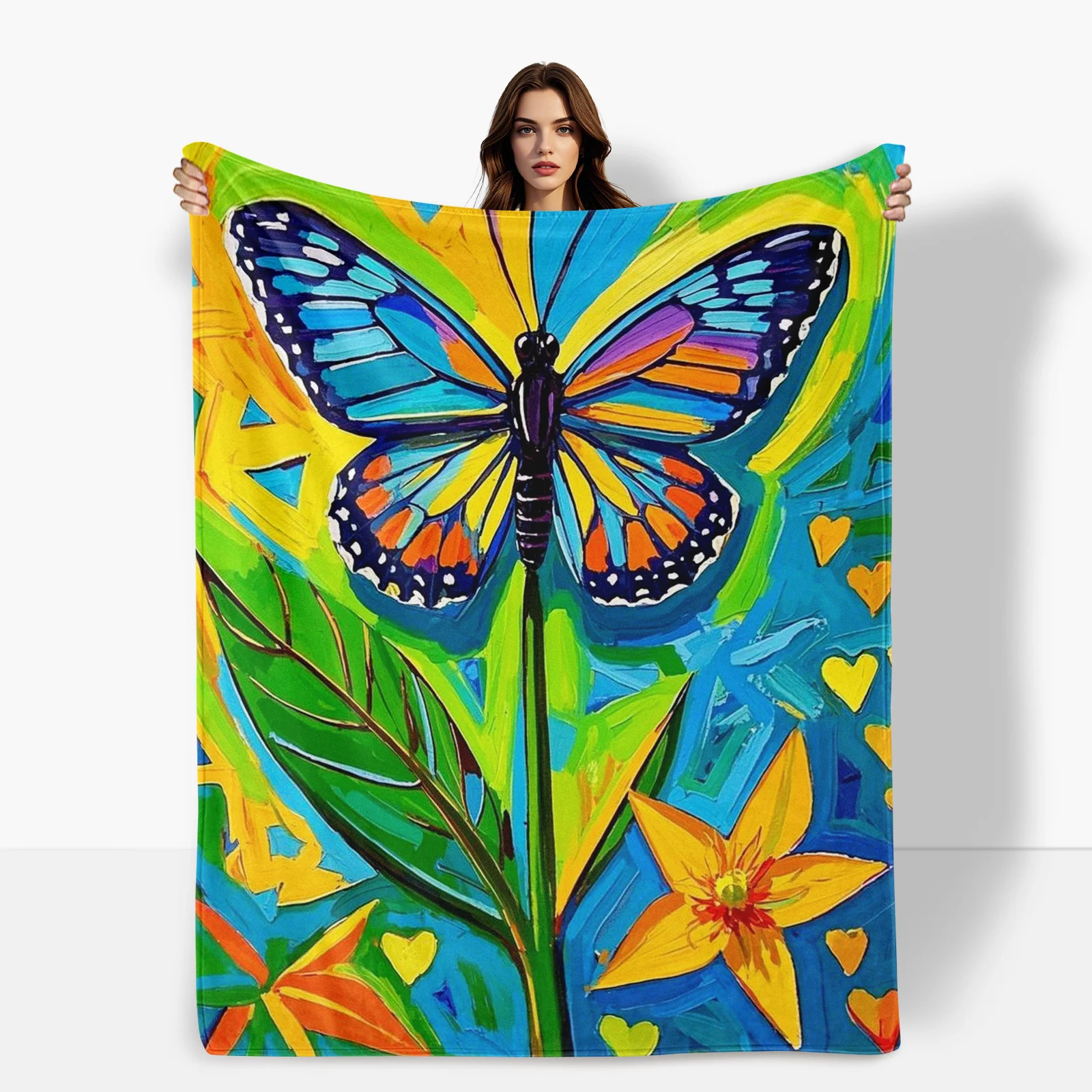 Кашемировый плед Butterfly Leaves Floral Yellow Blue