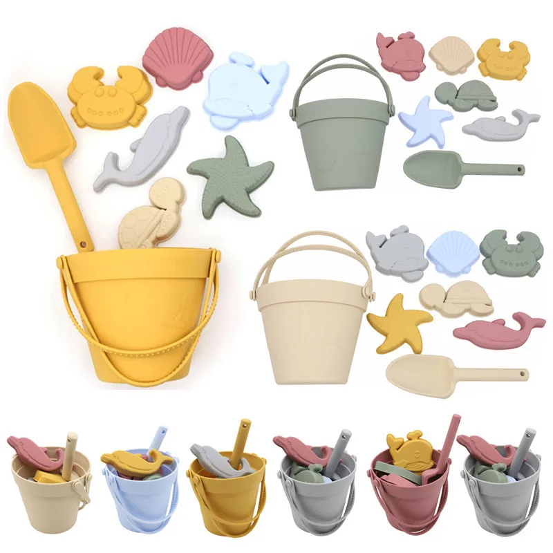 

Silicone Summer Beach Toys for Kids Toddlers Sand Play Animal Molds Toys with Bucket Shovel Sandbox Toys for Children Girls Boys