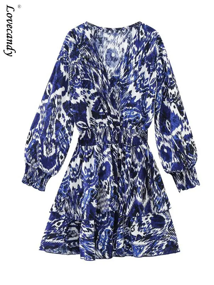 

Floral V Neck A Line Midi Dress For Women 2023 Spring Long Sleeve Waist Layer Loose Summer Dresses Ladies Printing Dresses