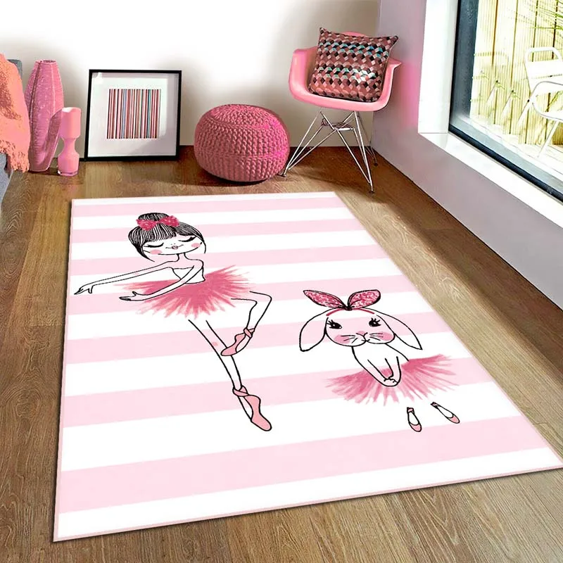 

Game Rug Children's Rug Princess Pattern Pink Gray Ballet Girl Cartoon Cute Multi-Size Children's Room Rug