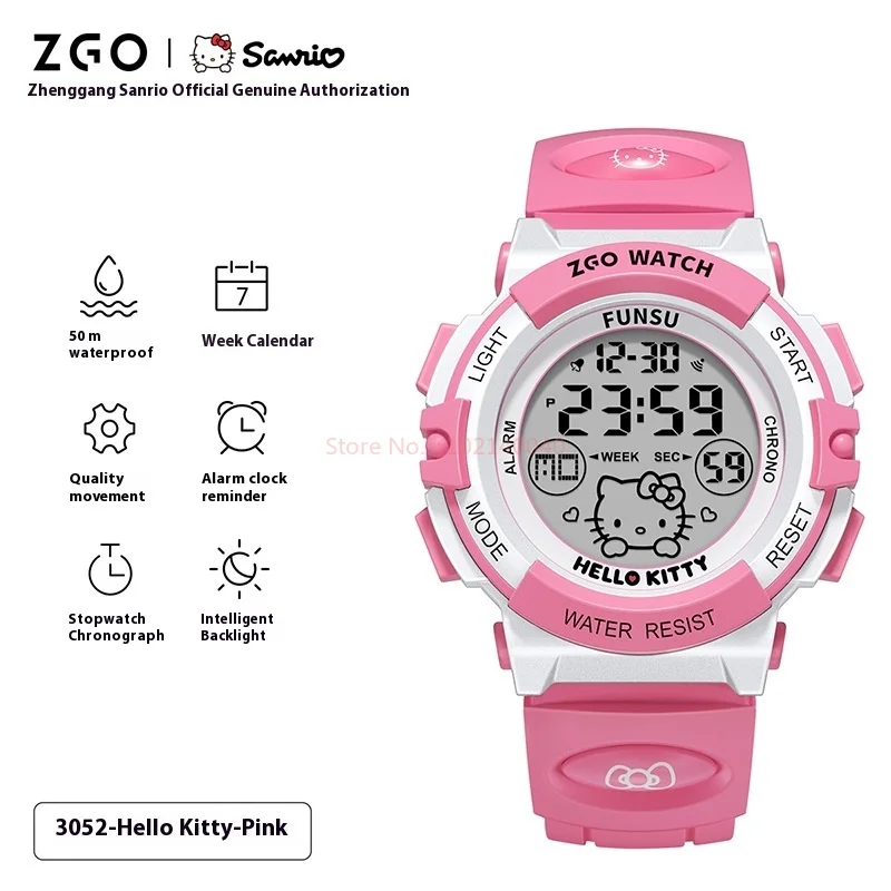 Sanrio Zgo Hello Kitty Цифровые Спортивные Часы Водостойкие Люминесцентные Милый Детский