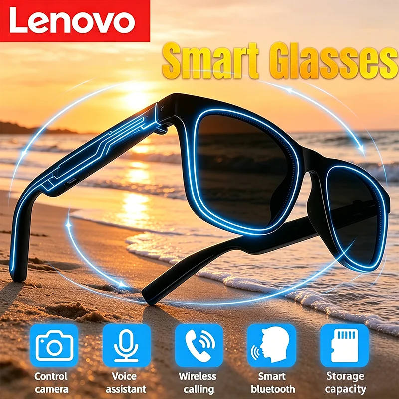 Фото Умные очки Lenovo 2026 NEW для взрослых: Bluetooth, сенсорное управление, фотокамера, голосовой помощник, переводчик, запись, дистанционное управление №2