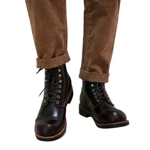 Классические кожаные мотоциклетные ботинки в стиле ретро с круглым носком, 8111