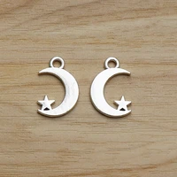 100pcslot tibetan silver crescent moon with star charms pendants 2 sided for diy earring jewellery making accessories