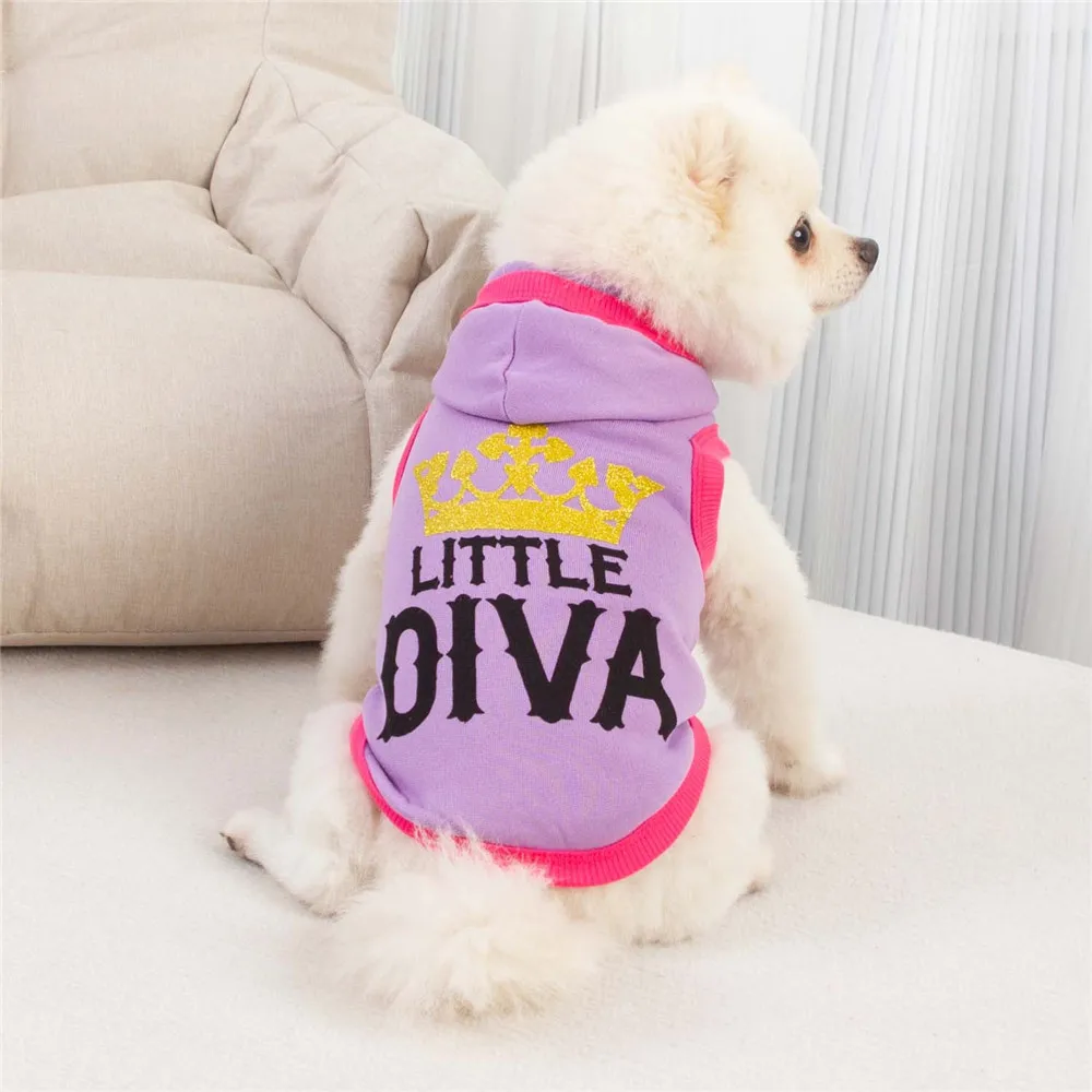 

OIMG Princess Dogs Girls Clothing Hooded Pets Outfits Autumn Winter Small Dogs Sleeveless Hoodies Letter Print Puppy Vests Shirt