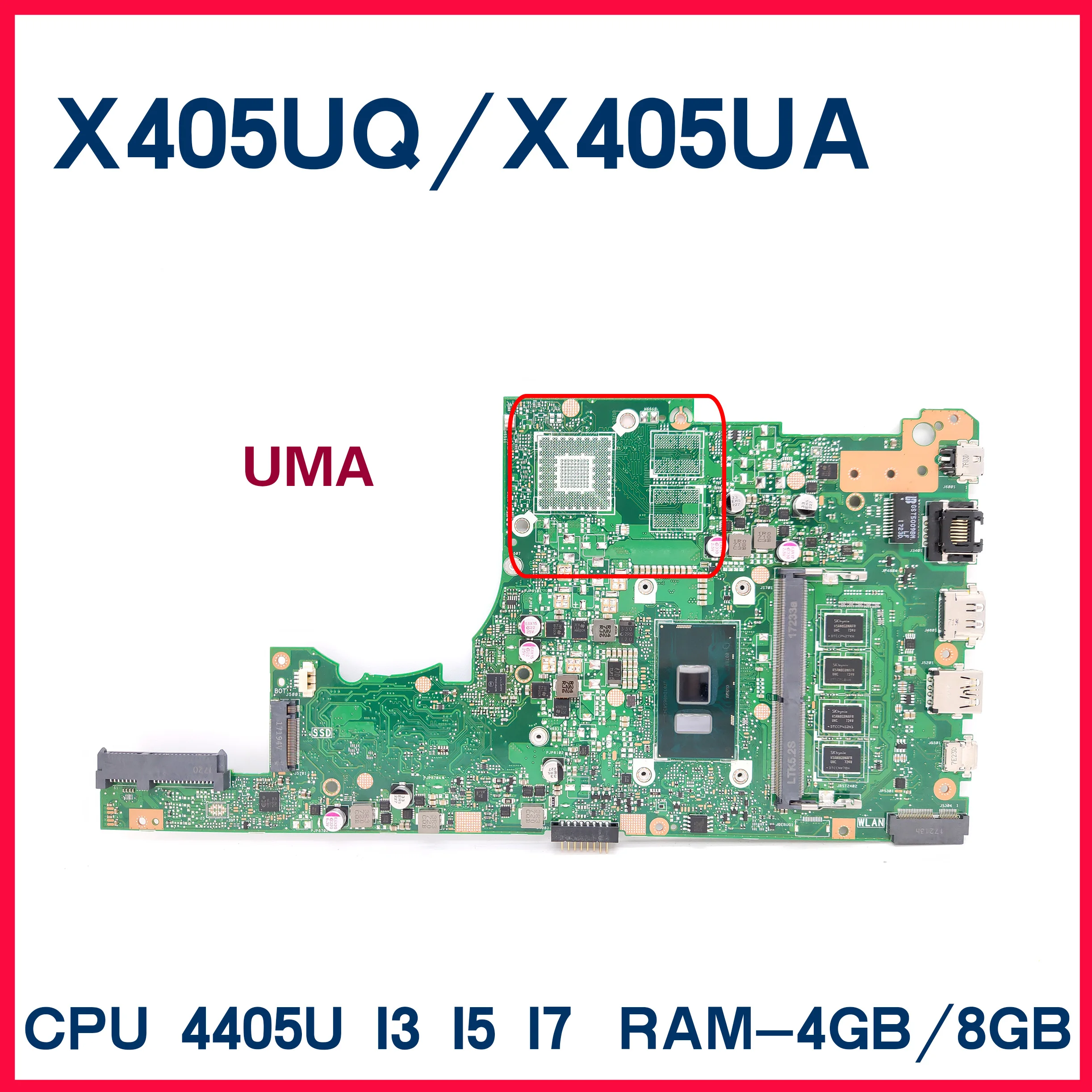 

X405UQ Mainboard For ASUS X405UQ S4100U X405UA X405URR X405URP X405UF Laptop Motherboard 4405U I3 I5-I7-6th 7th Gen 8GB/4GB RAM