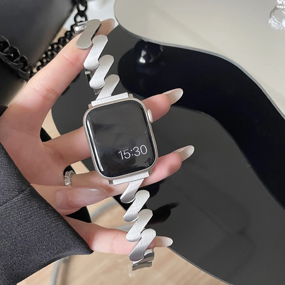 Luxury Stainless Steel Band For Apple Watch Ultra 49mm Women Slim Strap For iWatch Series 8 7 6 5 4 3 SE 44mm 38 42 40 45mm 41mm