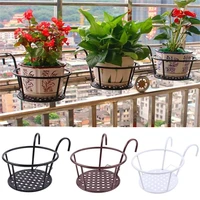 1pc iron art hanging baskets flower pot balcony hanging plant round racks railing fence outdoor window bonsai stand decoration