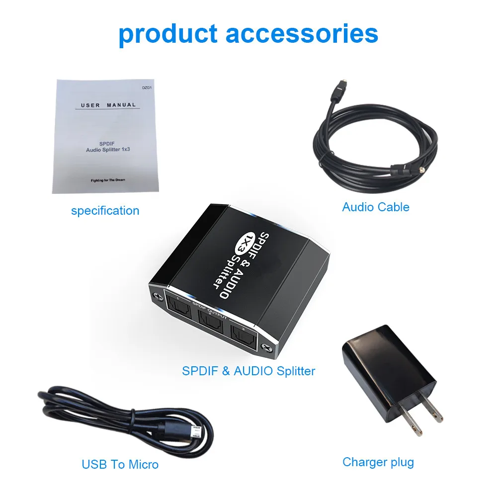 Алюминиевый сплав Spdif Toslink оптический цифровой аудио сплиттер 1x3 Поддержка 5.1CH LPCM 2