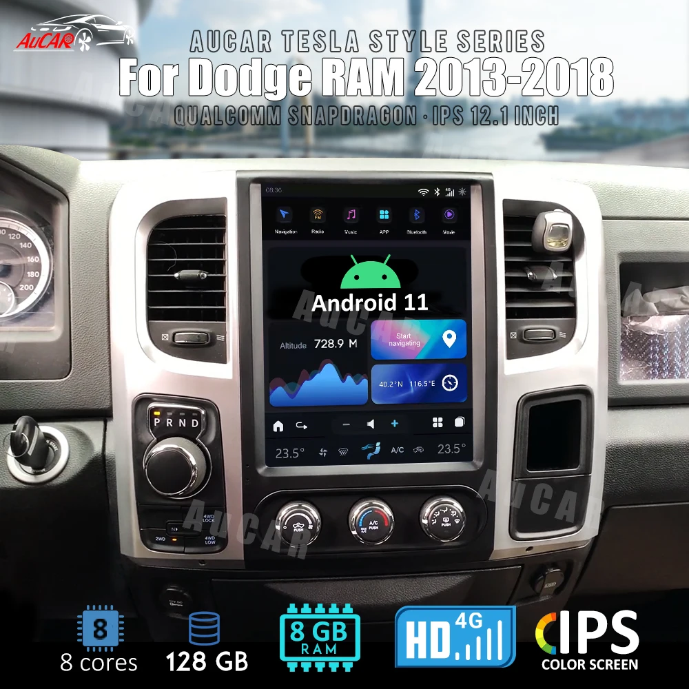 Автомобильное радио AuCar в стиле Tesla Android 11 12,1 дюймов для Dodge Ram 2013-2018 GPS навигация