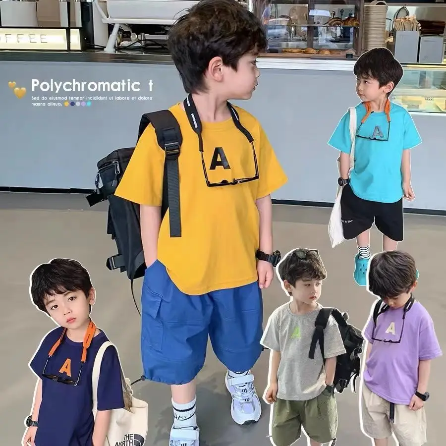 

Boys Short-Sleeved T-Shirt Cotton Children'S Clothing 2022 Summer New Children'S Comfortable Letters Western Style Children'S Al