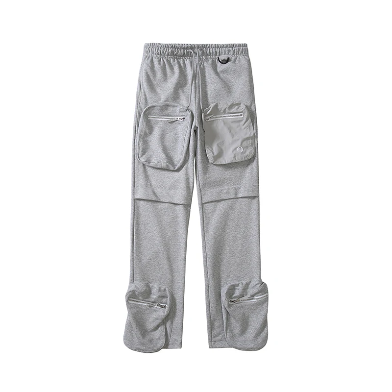 

High Street Multi-pockets Joggers Patchwork Casual Sweatpants Mens Retro Drawstring Oversized Vibe Style Couple Trousers