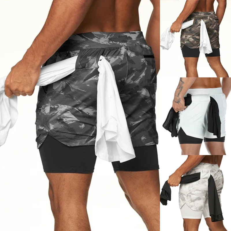 

Спортивные шорты, мужские двухслойные шорты для бега и бега, мужские шорты 2 в 1, мужские шорты для тренажерного зала, фитнеса, тренировок, муж...