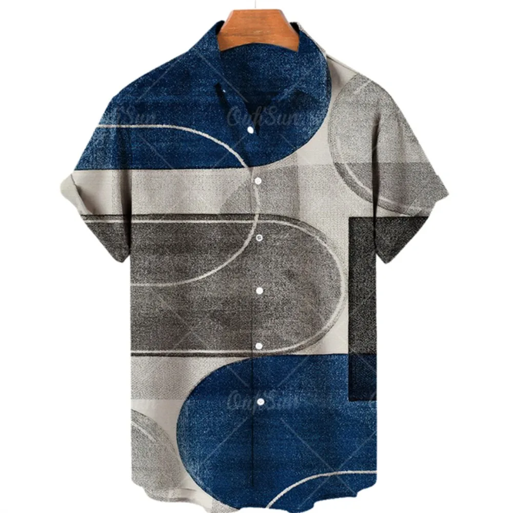 Men's Hawaiian Beach Party Vintage Checker Pattern Casual Fashion Loose Size 5XL Original Sleepover Short Sleeve Shirt