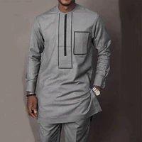 african men set dashiki grey zippied 2 piece outfit suit african clothes for man long sleeve shirt with pants ropa hombre 2022