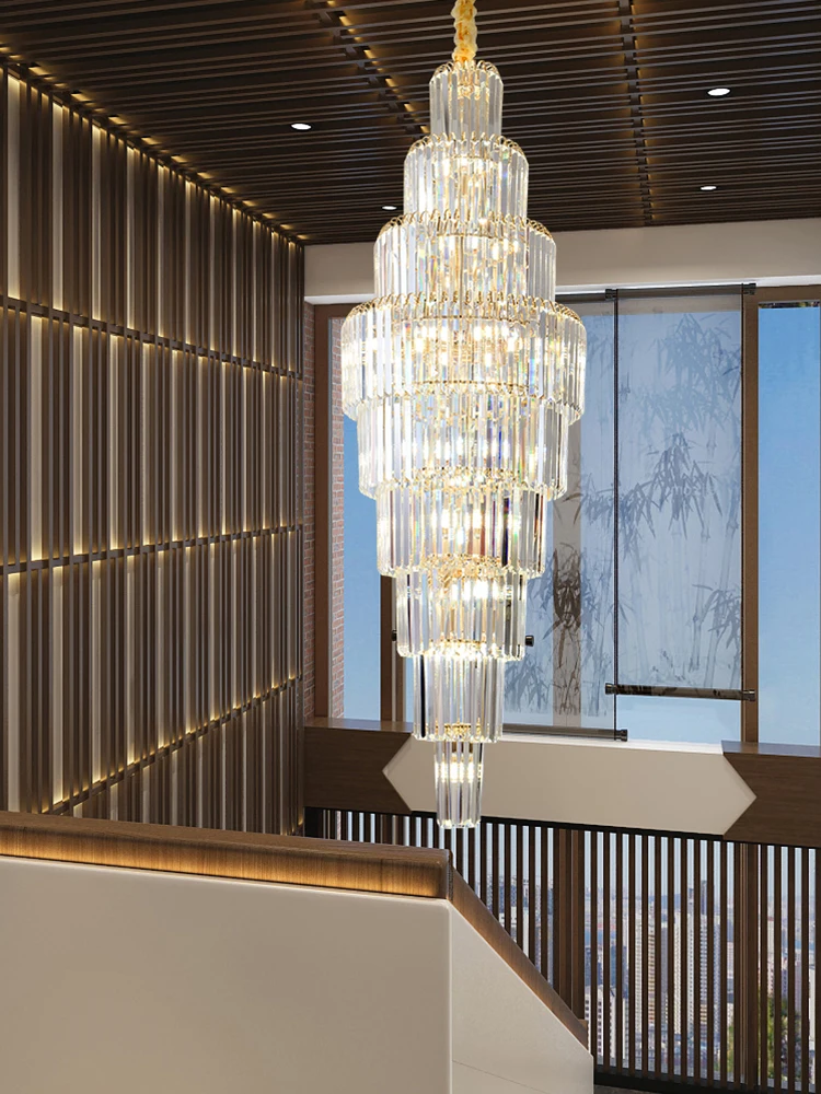 

Nordic Villa Crystal Pendant Light Hotel Lobby Large Chandelier Loft Light Luxury Hollow Revolving Long Chandelier