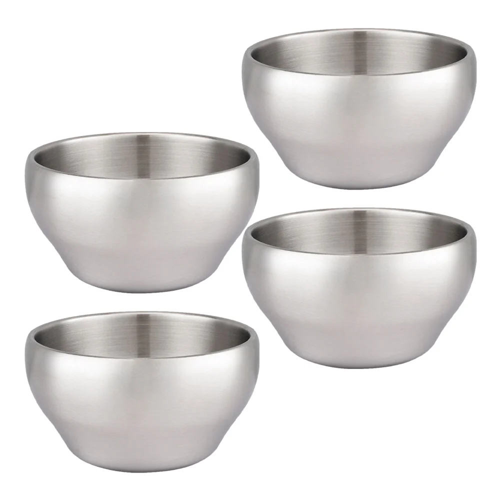 

4pcs Practical Sturdy Double Layer Bowls Stainless Steel Bowls for Hotel Restaurant