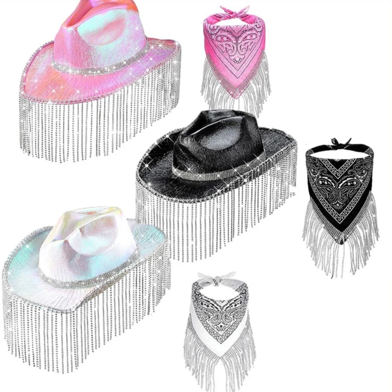

Девичник-бандана с кисточками, шейный платок, головной платок, комплект из ковбойской шляпы
