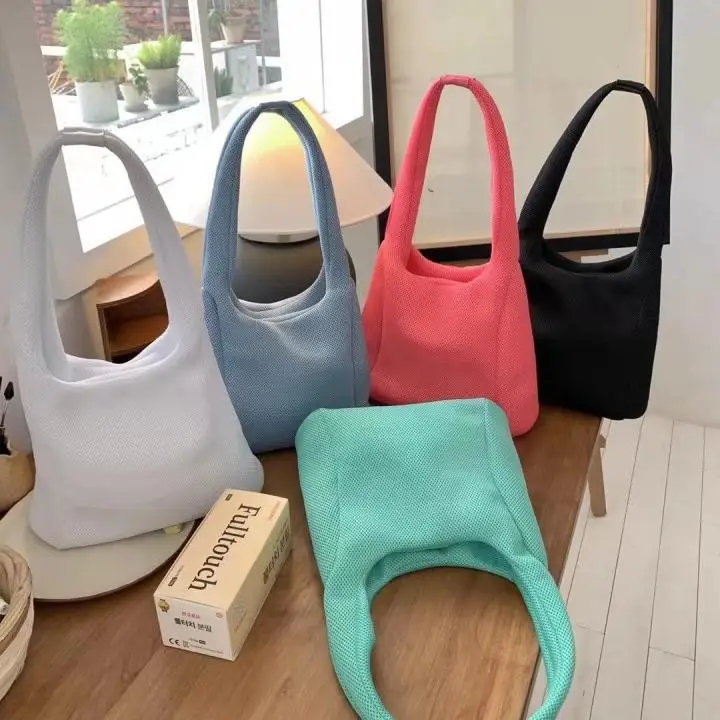 

New Wool Knitted Shoulder Shopping Bag for Women Vintage Fashion Cotton Cloth Girls Tote Shopper Bag Large Female Handbag