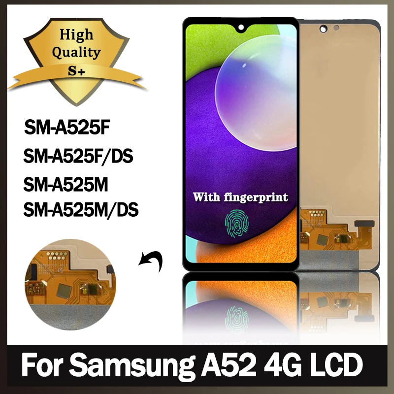 OLED дисплей 6,5 дюйма для Samsung Galaxy A52 4G A525F A525F/DS A525M A525M, сенсорный ЖК-экран со сканером отпечатков пальцев, детали для ремонта дисплея