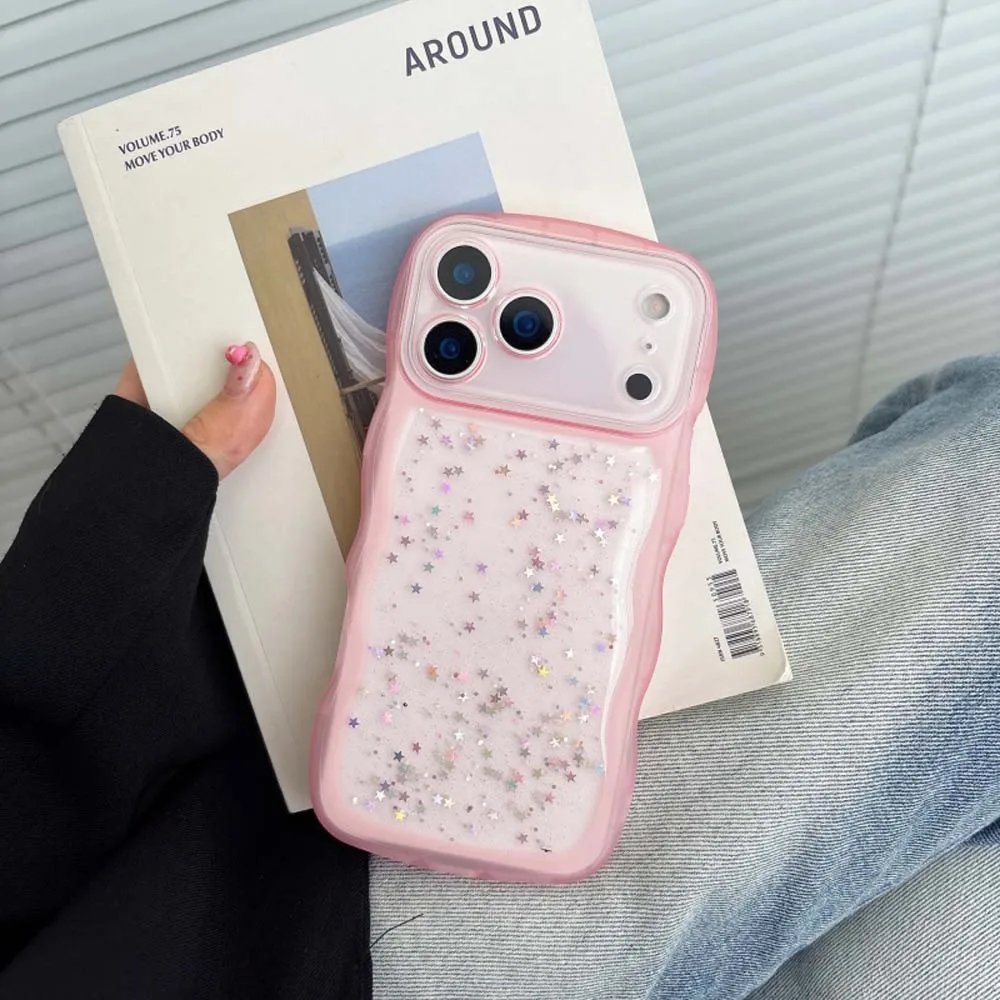 Фото Для iPhone 17 Air 17 Pro Max 17Pro Чехол для iPhone17 Симпатичный прозрачный капельный клей Star Shell Curly Wave Гибридный противоударный мягкий чехол Funda №3
