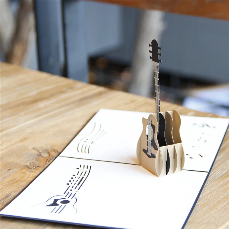

5pcs Handmade Hollow Guitar 3D Pop UP Greeting Invitation Card For Graduate Shower Thanks Christmas Wedding Birthday Party Gift
