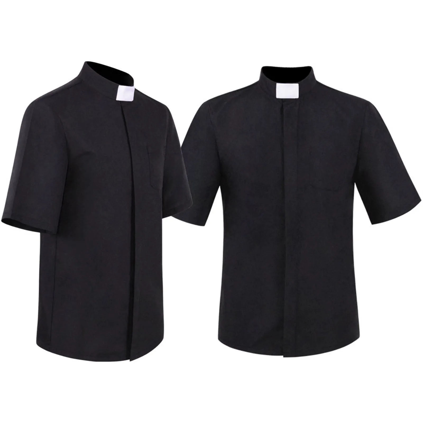 

Priest Shirt Pastor Men Clergy Stand-up Tab Collar Catholic Church Minister Preacher Short Long Sleeve Tops Roman Blouse M-4XL