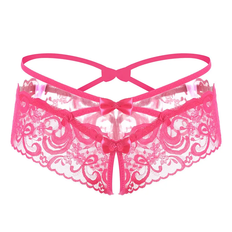 

Sexy Toys Peach Silk Transparent Panties Hollow Out Open File Lace Temptation Underwear Women's Low Waist Lovely Briefs