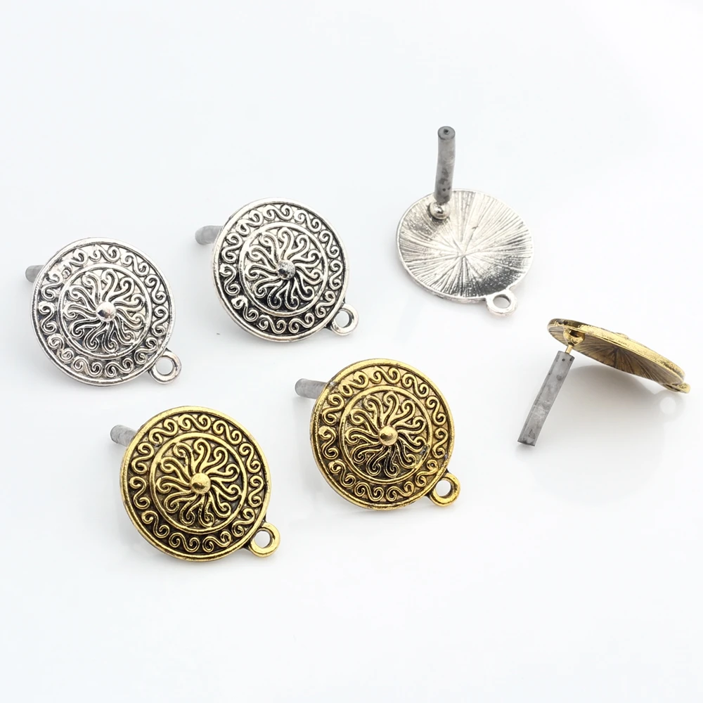 

Zinc Alloy Retro Round Shaped Earring Base Earring Connector 6pcs/lot For DIY Earrings Accessories