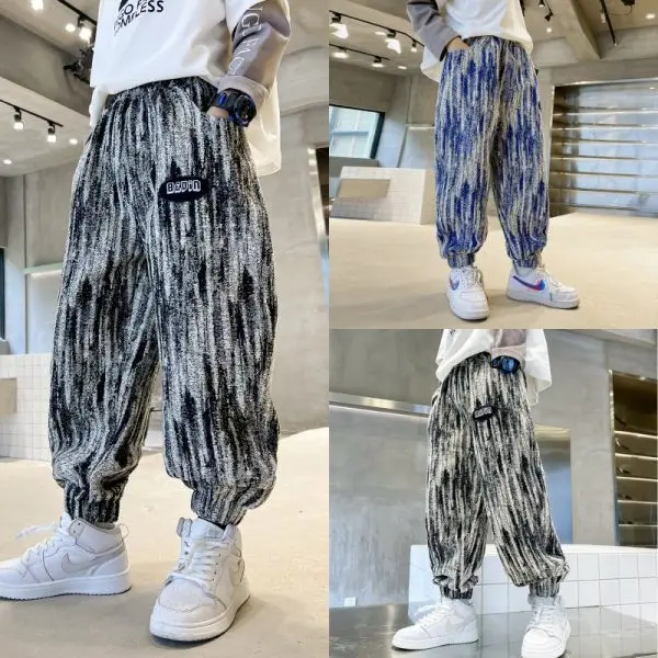 

Pants Boys Casual Loose Trousers Kids Winter Striped Fleece Lining Leggings Children Warm Thick Pants Bottom