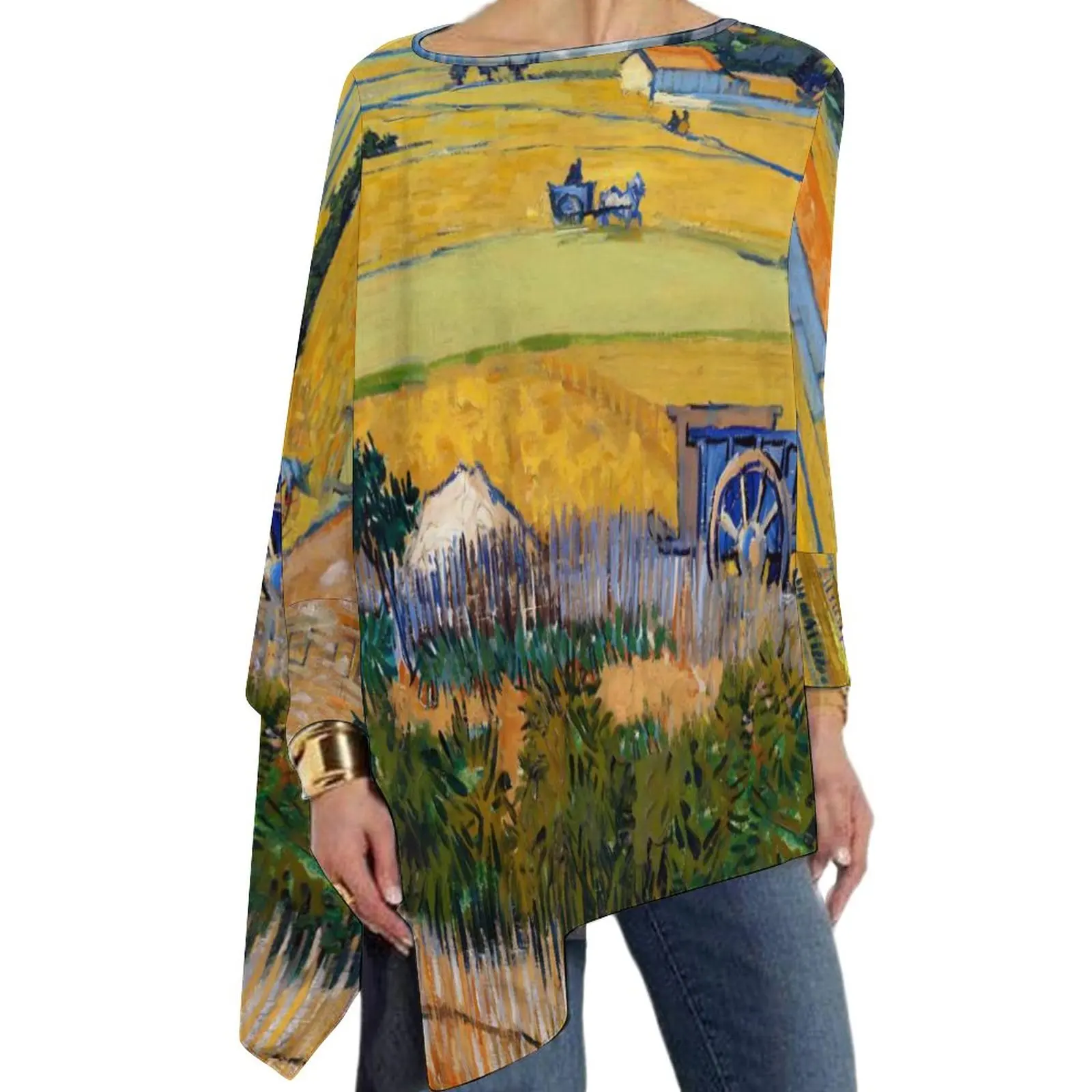 

Van Gogh T Shirt Harvest at La Crau Modern Long Sleeve T-Shirts Casual Loose Big Size Tee Shirt Women Custom Clothing Gift Idea