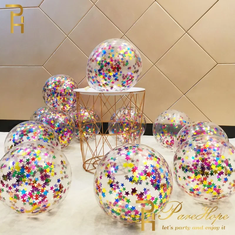 

10/20 Star Confetti Balloons Metallic Confetti Latex Transparent Ballon Baby Shower Birthday Party Wedding Decoration Ball Globo